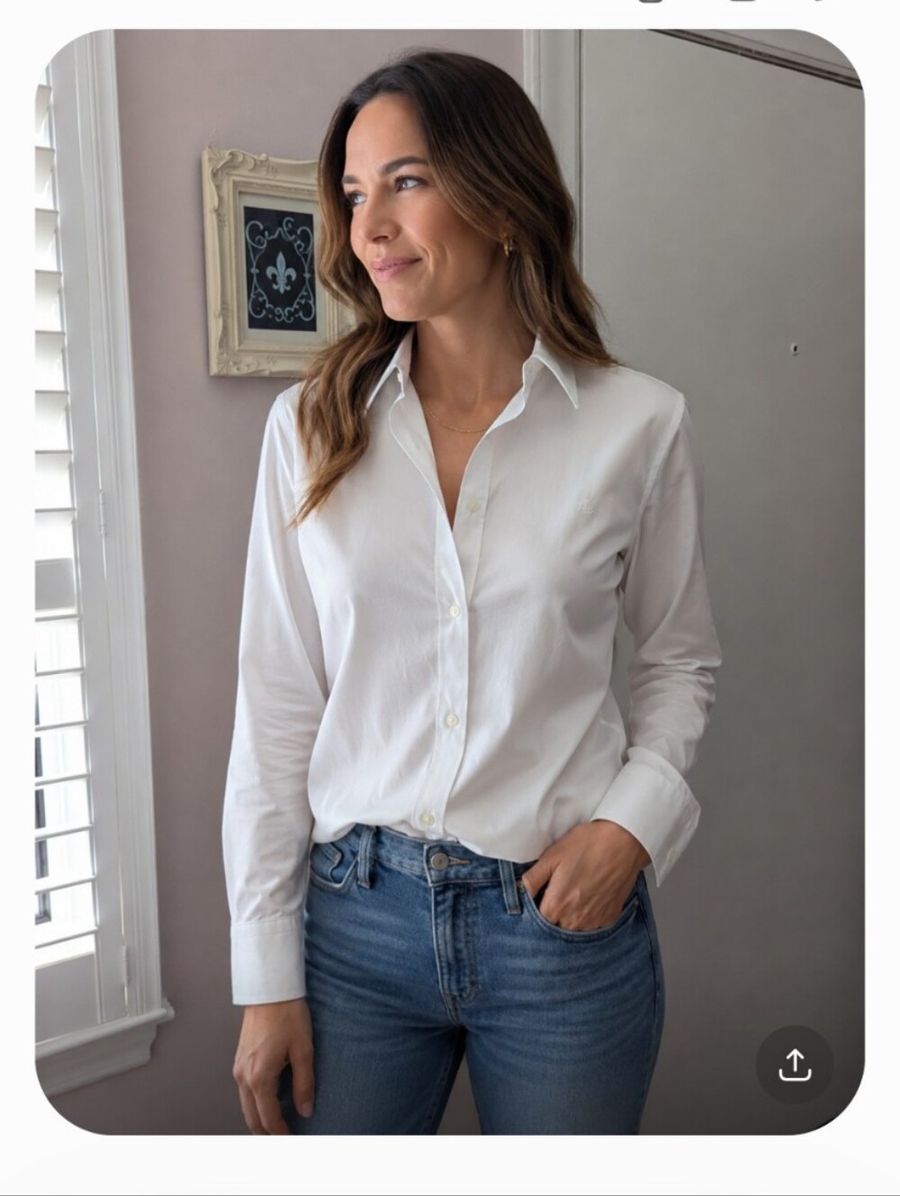 Ralph Lauren NWT White Button Down Shirt Women's Long Sleeve Non Iron size Large